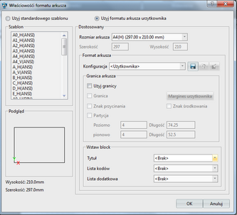 Właściwości formatu arkusza w ZW3D CAD/CAM